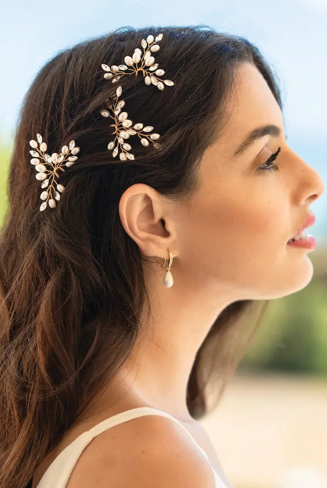 Ivory & Co. Cosmos Crystal Pearl Hairpin Set | Brides Hairpins