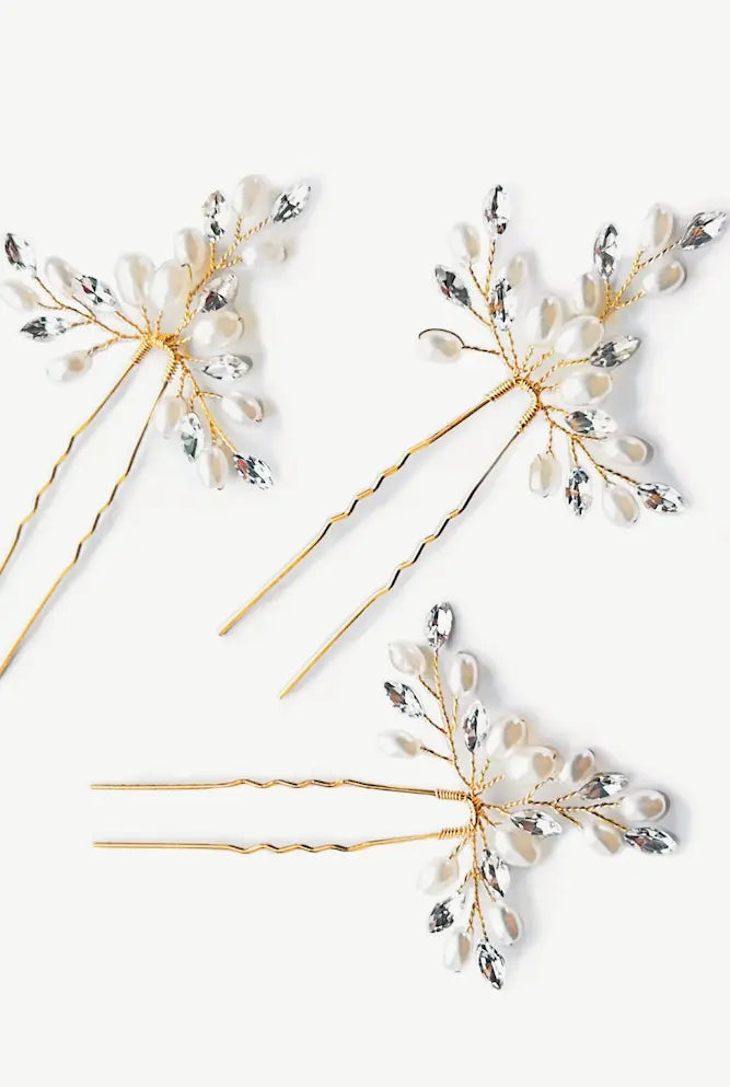 Ivory & Co. Cosmos Crystal Pearl Hairpin Set | Brides Hairpins