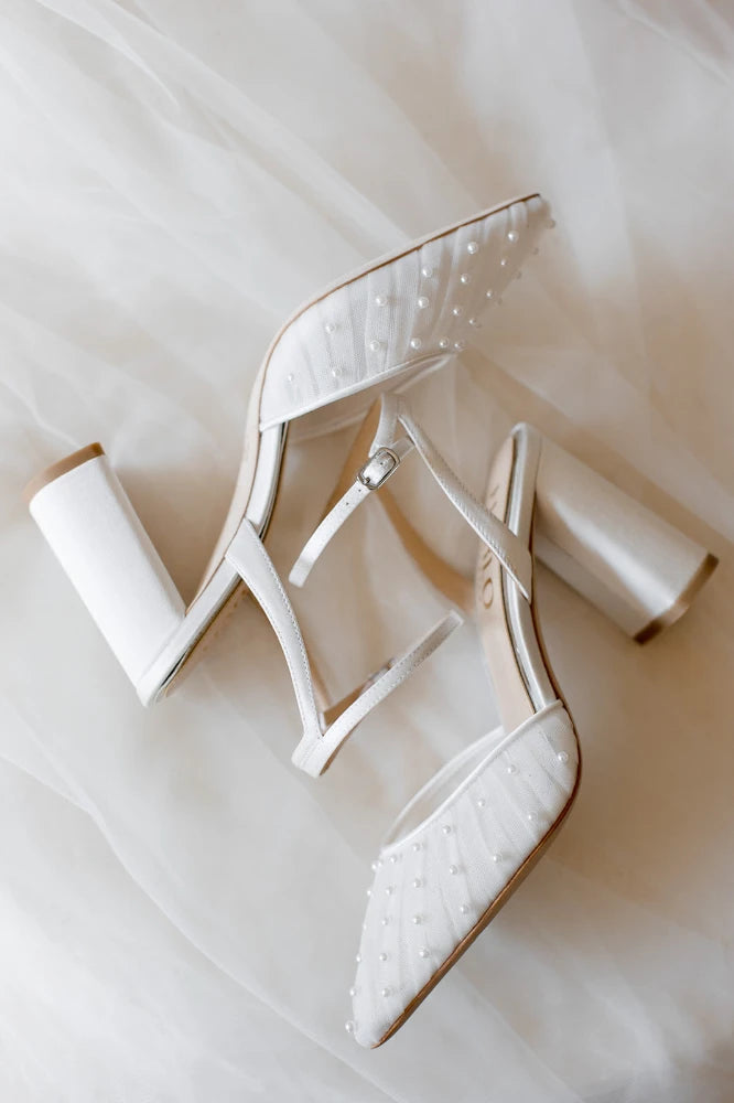 Harlo Elle Pearl Tulle Block Heel Wedding Shoes