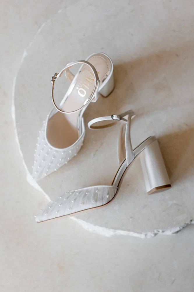 Harlo Elle Pearl Tulle Block Heel Wedding Shoes