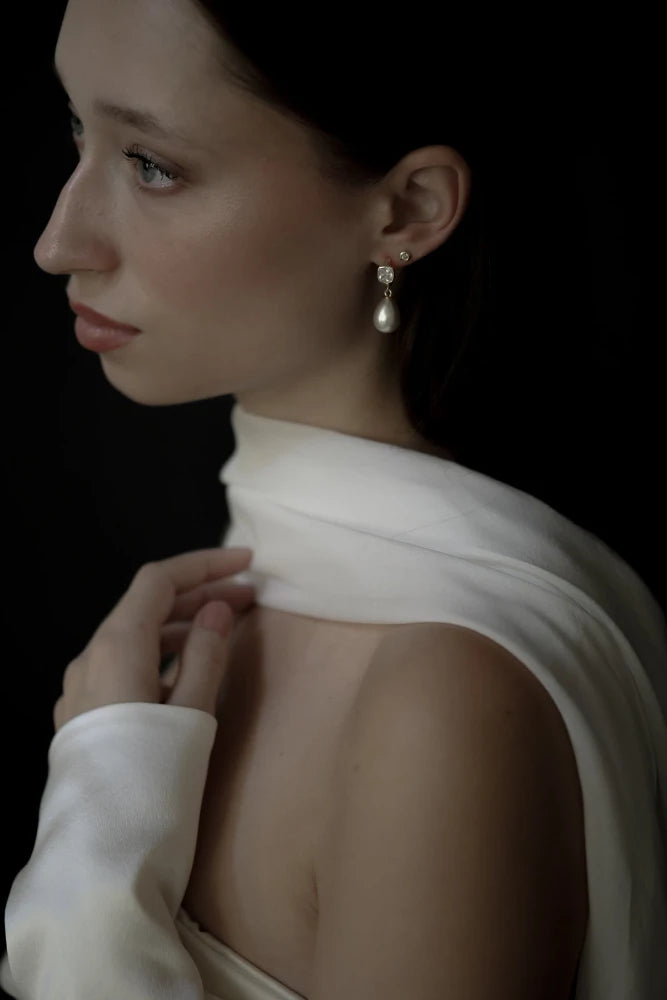 Studio Bride By A.B. Ellie Bezel X Pearl Hoop Drop