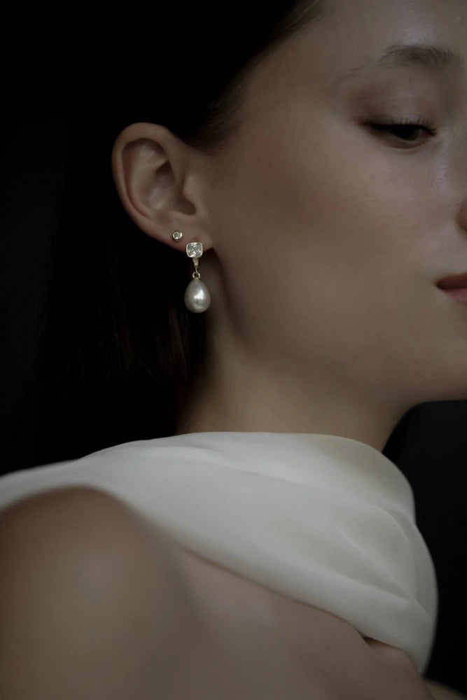 Studio Bride By A.B. Ellie Bezel X Pearl Hoop Drop