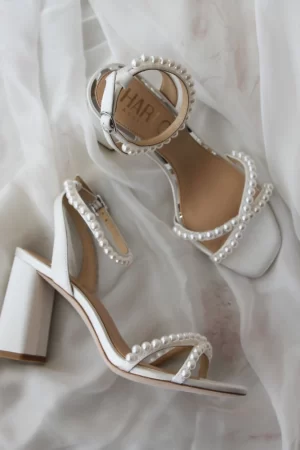 Harlo shoes Eva platform pearl high block bridal heel in white ivory